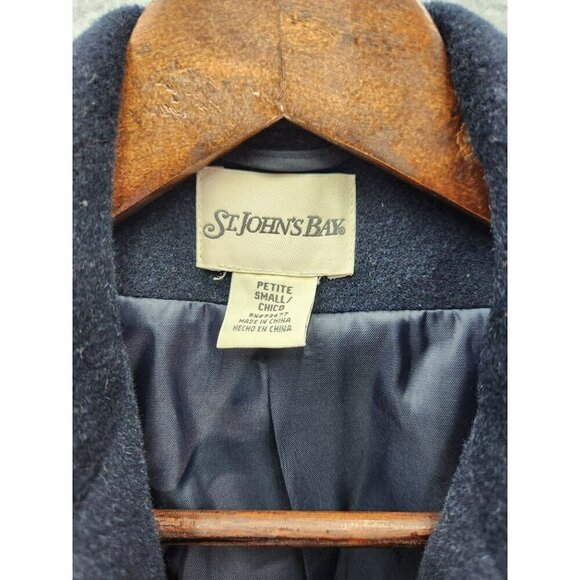 St. Johns Bay Womens Double-Breasted Peacoat Petite Small Navy Blue Wool Blend - Picture 2 of 5